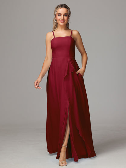 Spaghetti Straps Chiffon Bridesmaid Dress With Pockets