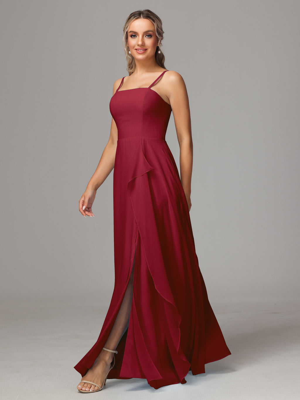 Spaghetti Straps Chiffon Bridesmaid Dress With Pockets
