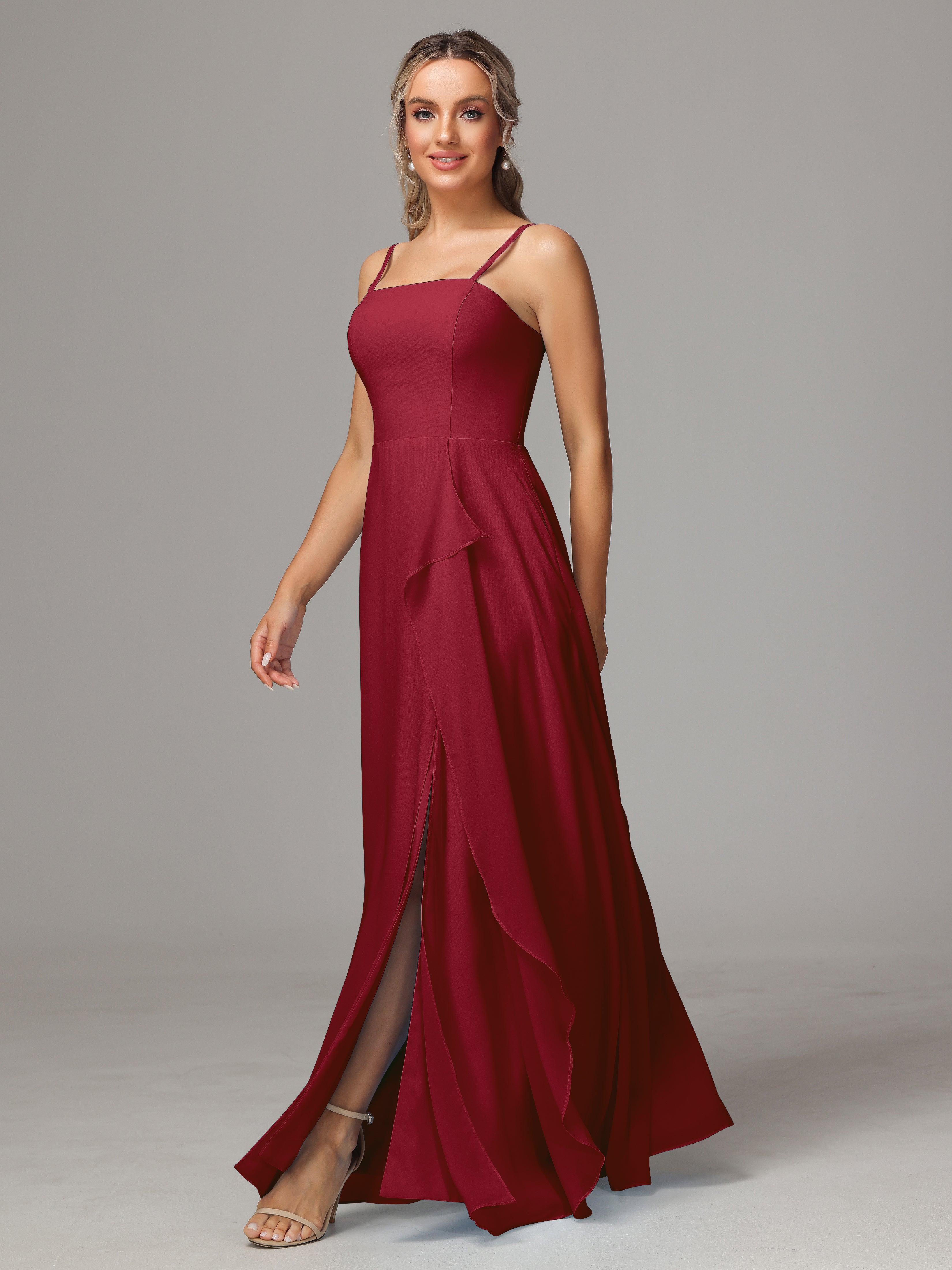 Spaghetti Straps Chiffon Bridesmaid Dress With Pockets
