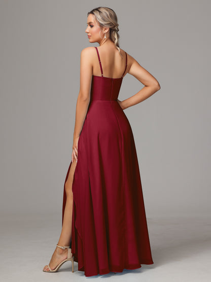 Spaghetti Straps Chiffon Bridesmaid Dress With Pockets