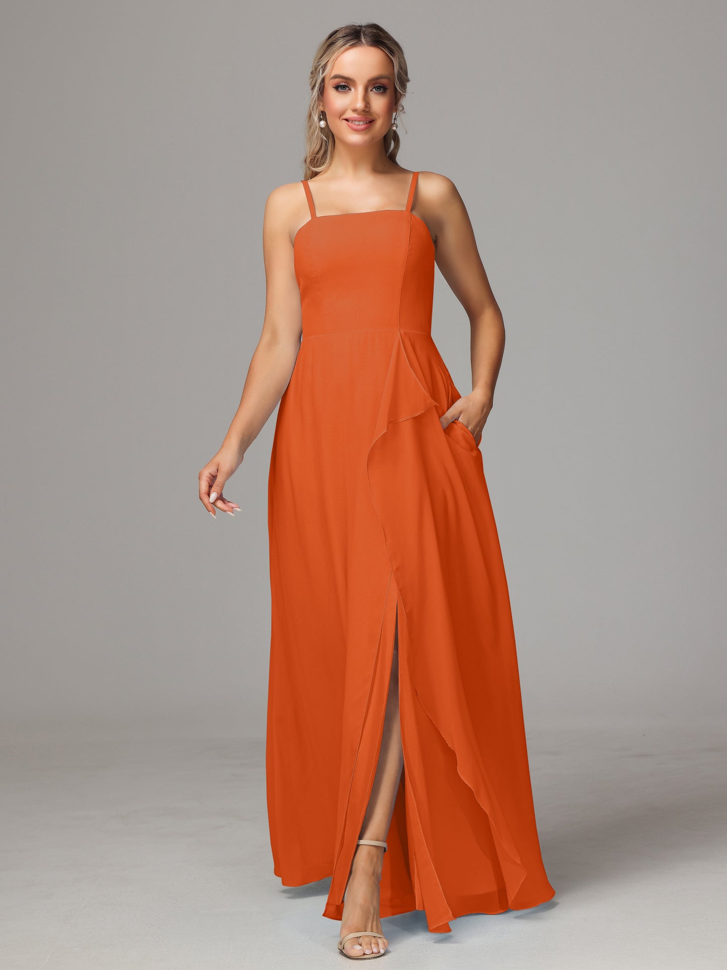 Spaghetti Straps Chiffon Bridesmaid Dress With Pockets