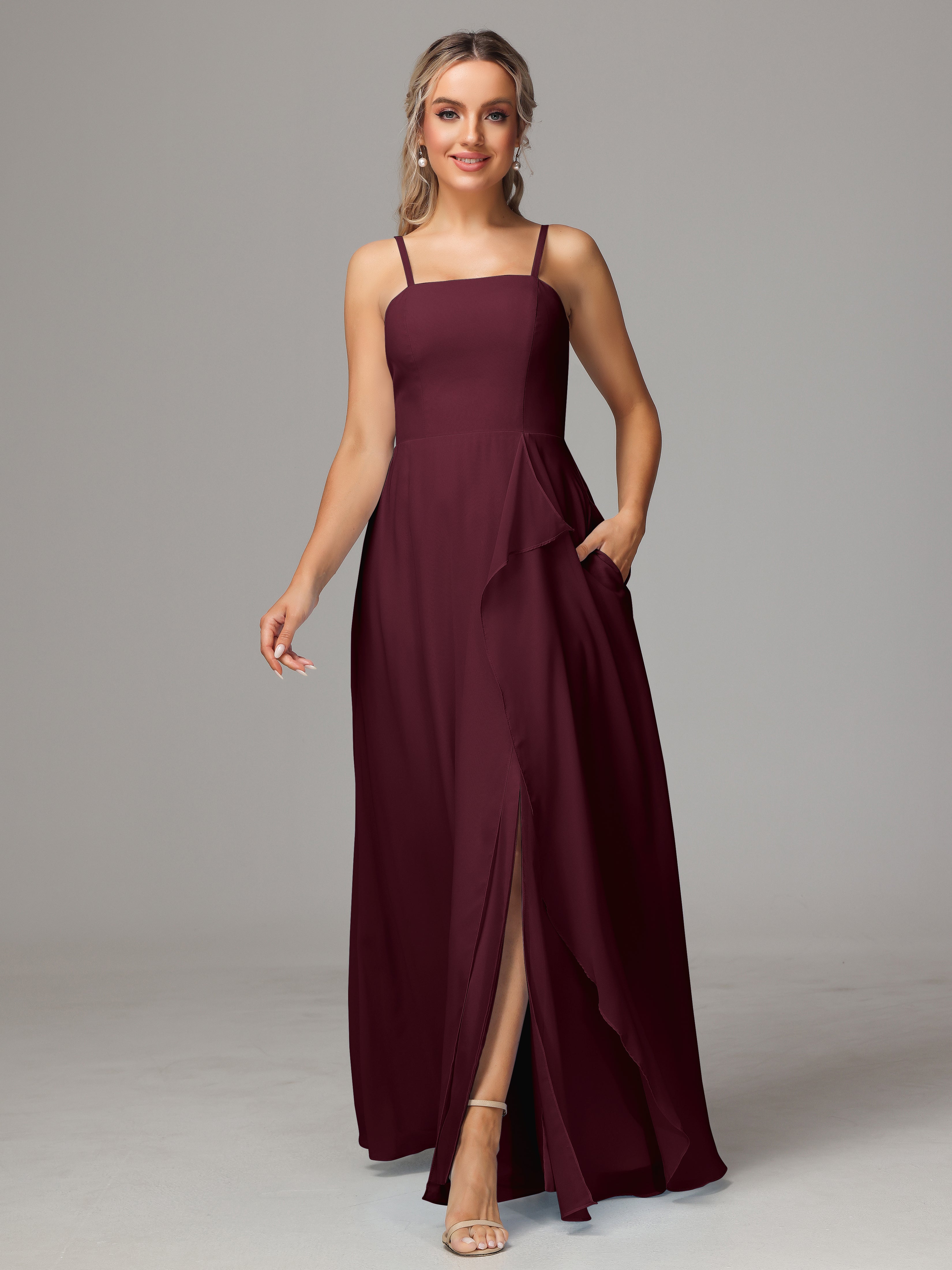 Spaghetti Straps Chiffon Bridesmaid Dress With Pockets