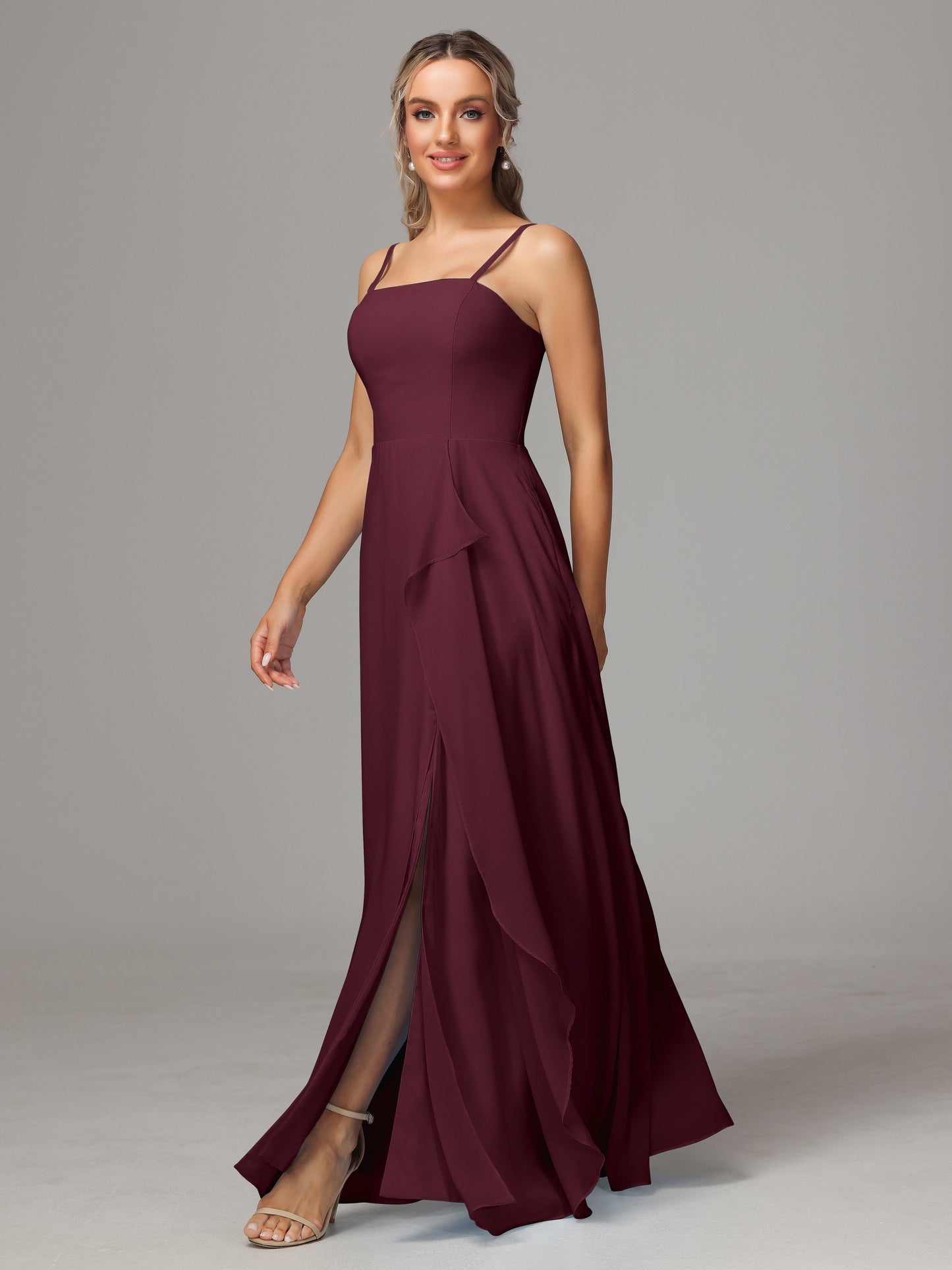 Spaghetti Straps Chiffon Bridesmaid Dress With Pockets