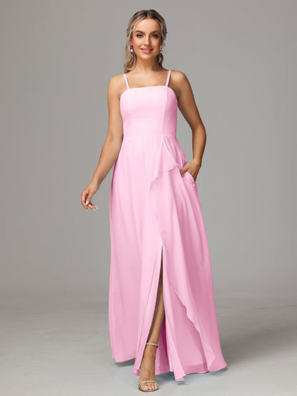 Spaghetti Straps Chiffon Bridesmaid Dress With Pockets