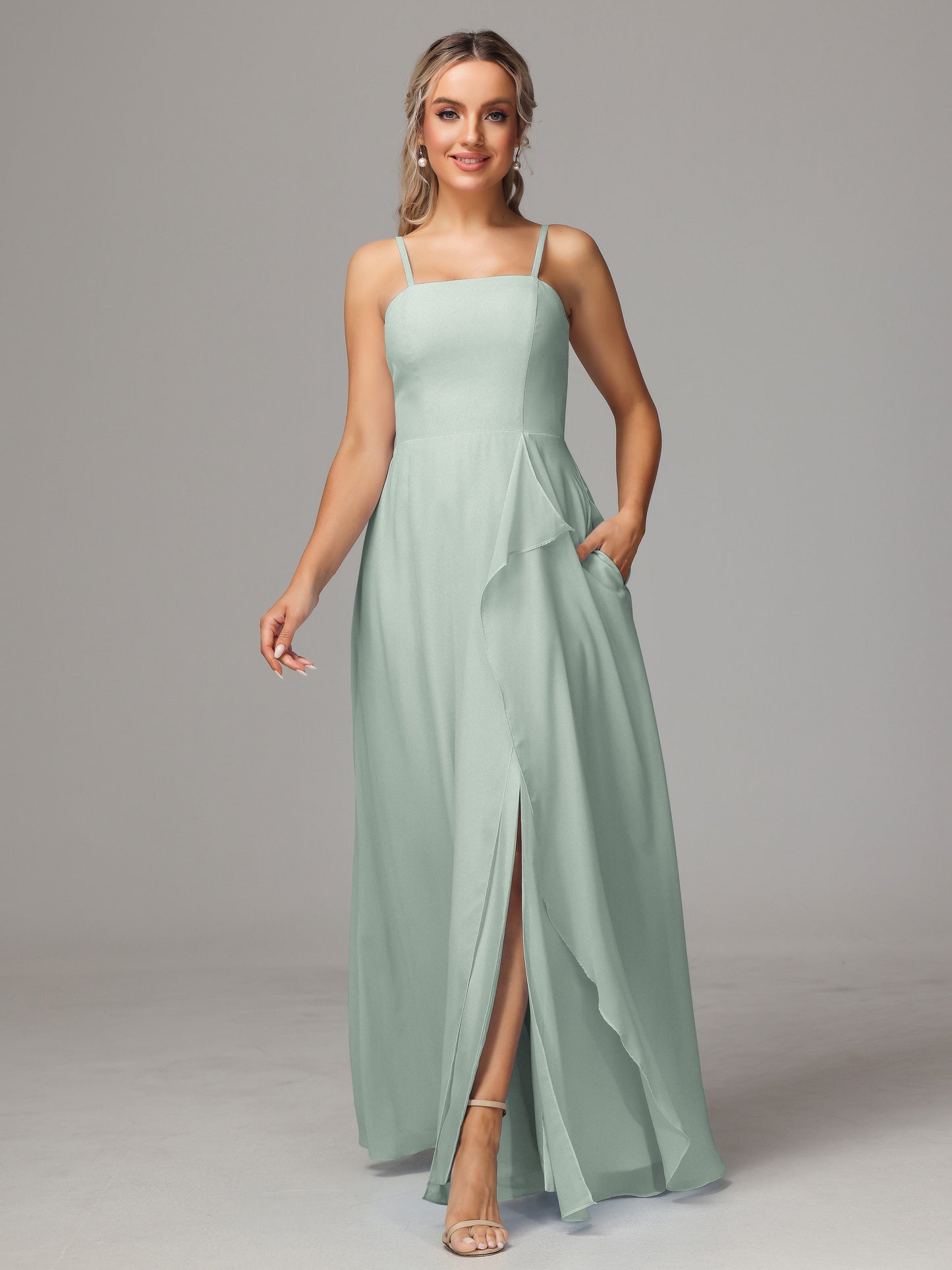 Spaghetti Straps Chiffon Bridesmaid Dress With Pockets