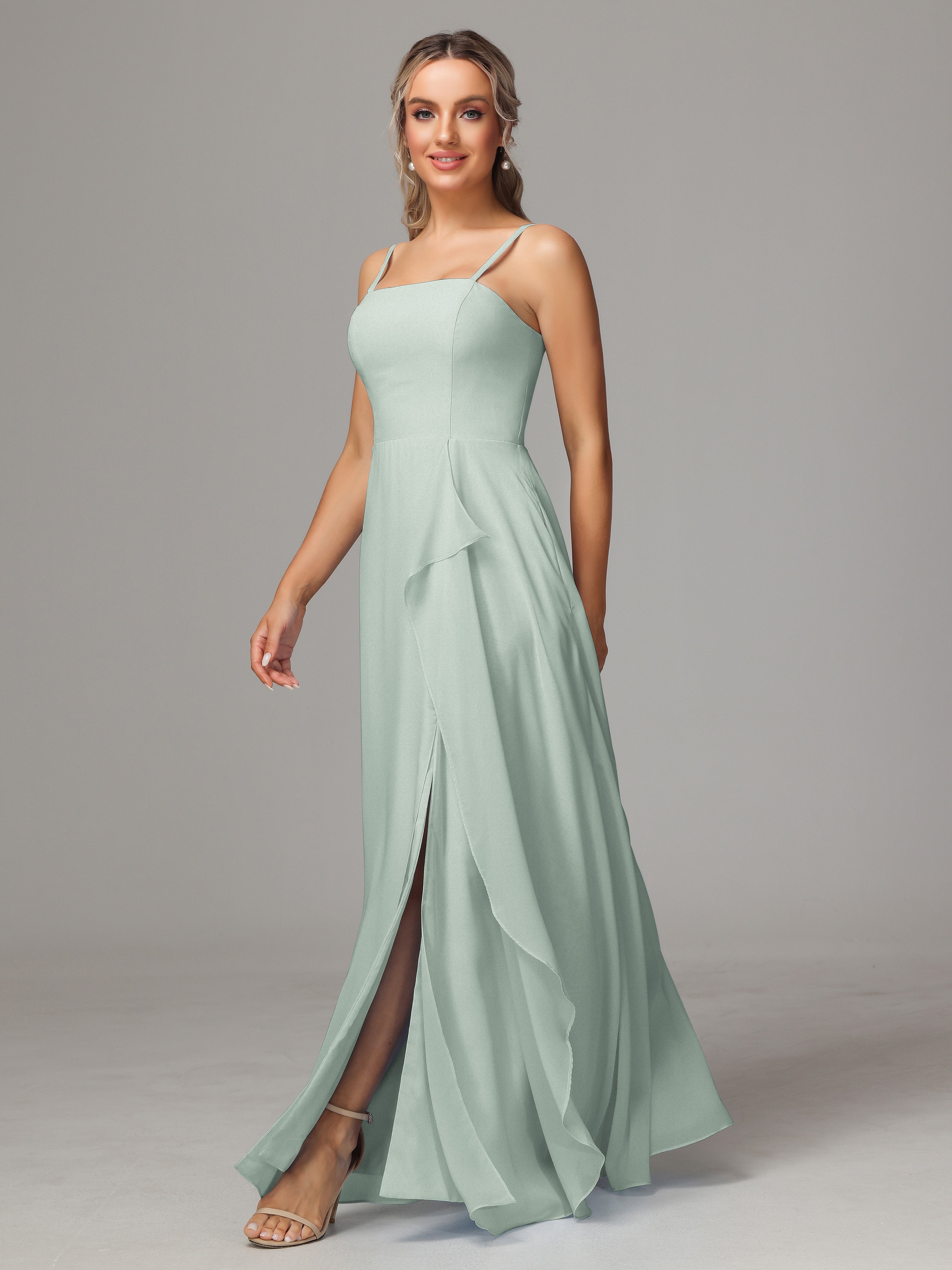 Spaghetti Straps Chiffon Bridesmaid Dress With Pockets