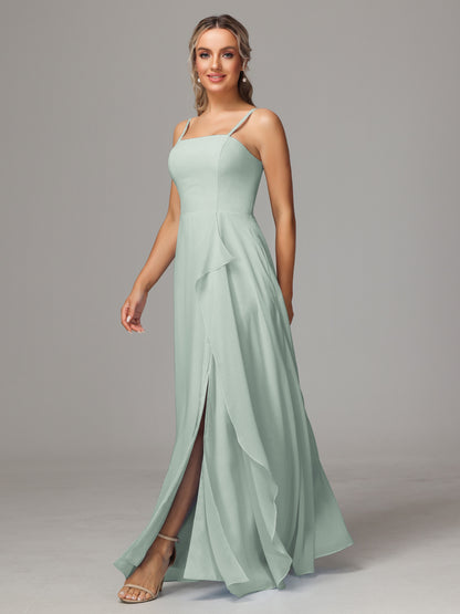 Spaghetti Straps Chiffon Bridesmaid Dress With Pockets
