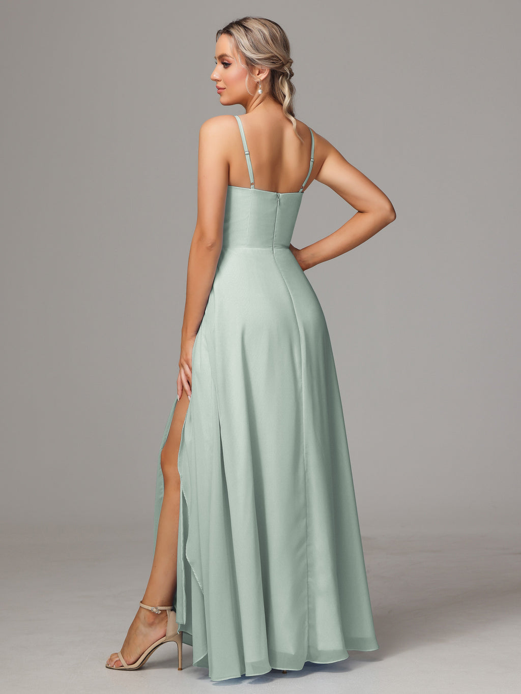 Spaghetti Straps Chiffon Bridesmaid Dress With Pockets