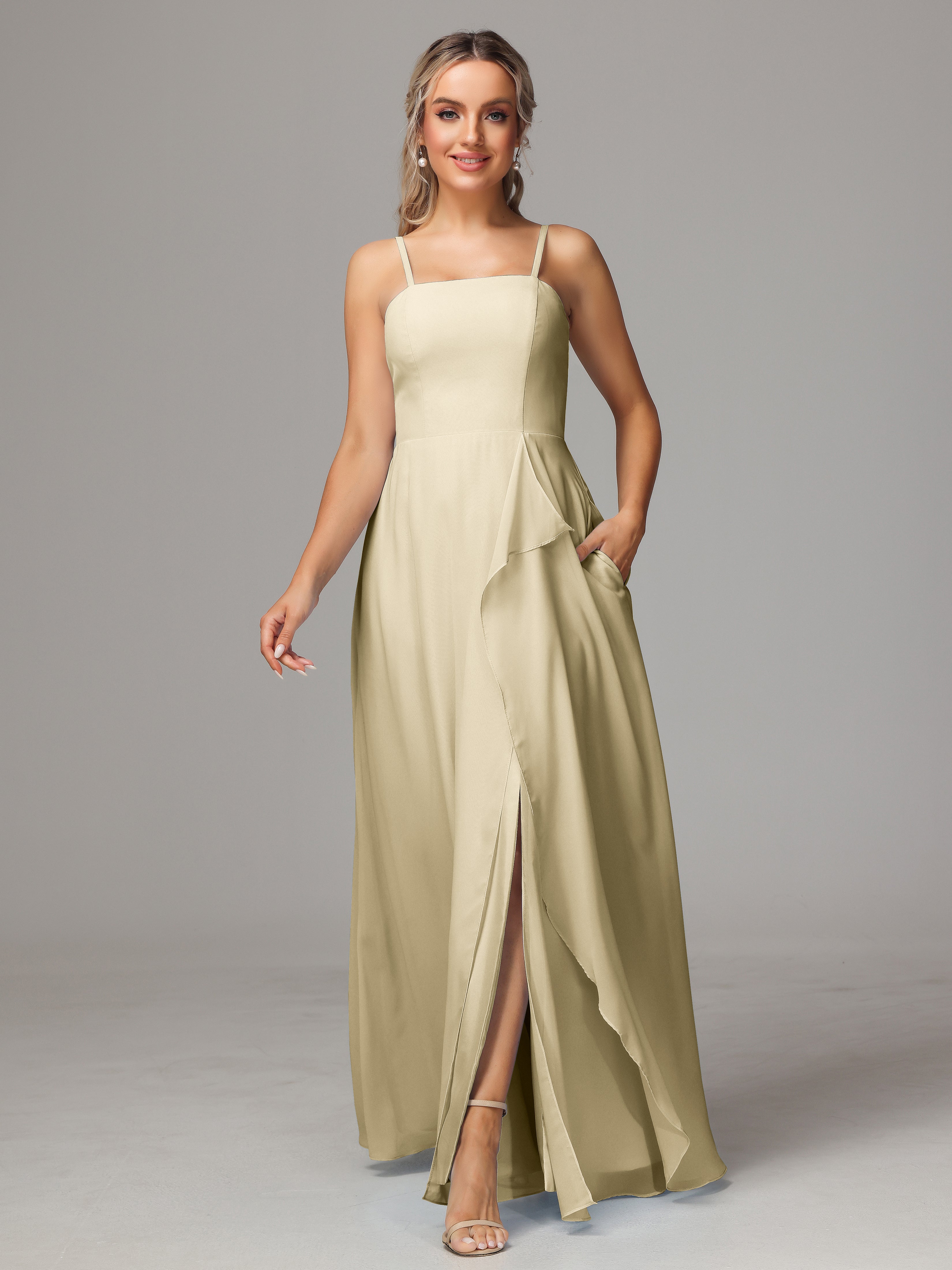 Spaghetti Straps Chiffon Bridesmaid Dress With Pockets