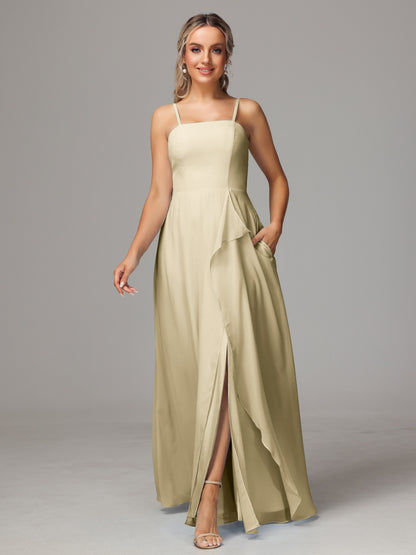 Spaghetti Straps Chiffon Bridesmaid Dress With Pockets