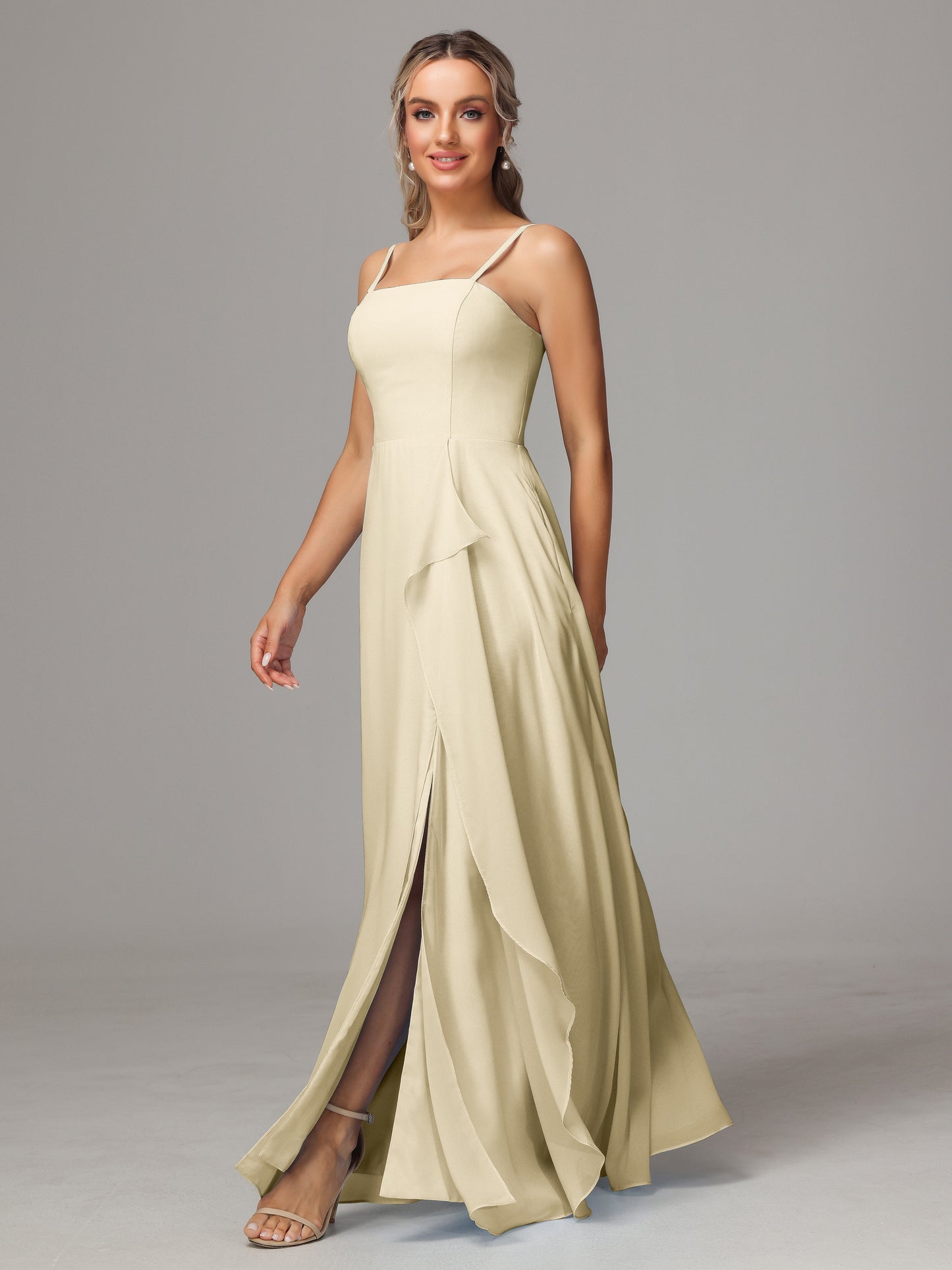 Spaghetti Straps Chiffon Bridesmaid Dress With Pockets