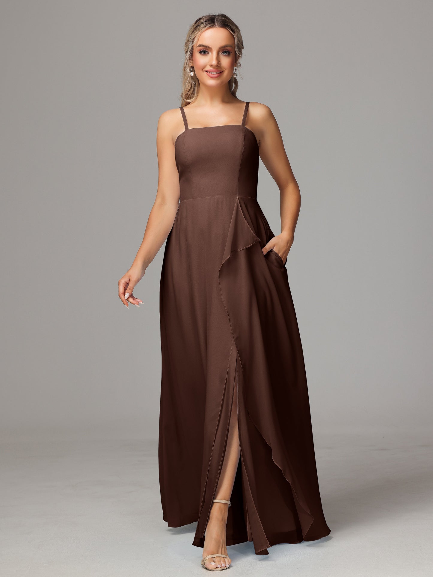 Spaghetti Straps Chiffon Bridesmaid Dress With Pockets