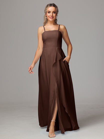 Spaghetti Straps Chiffon Bridesmaid Dress With Pockets