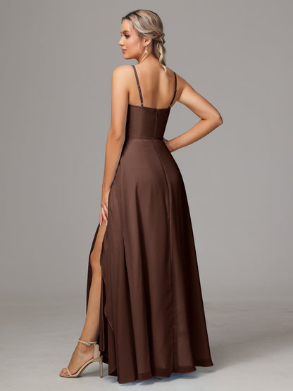 Spaghetti Straps Chiffon Bridesmaid Dress With Pockets