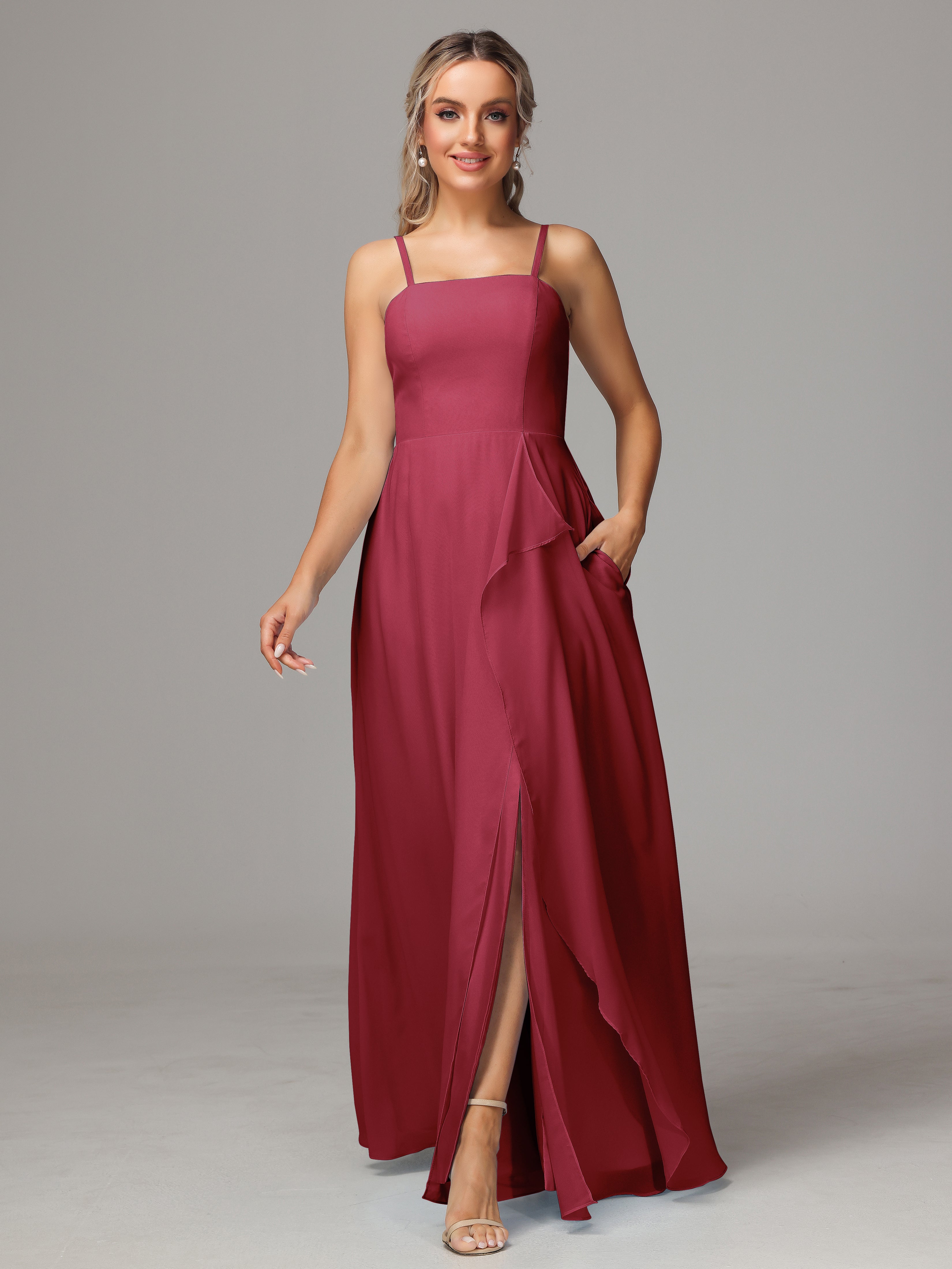 Spaghetti Straps Chiffon Bridesmaid Dress With Pockets