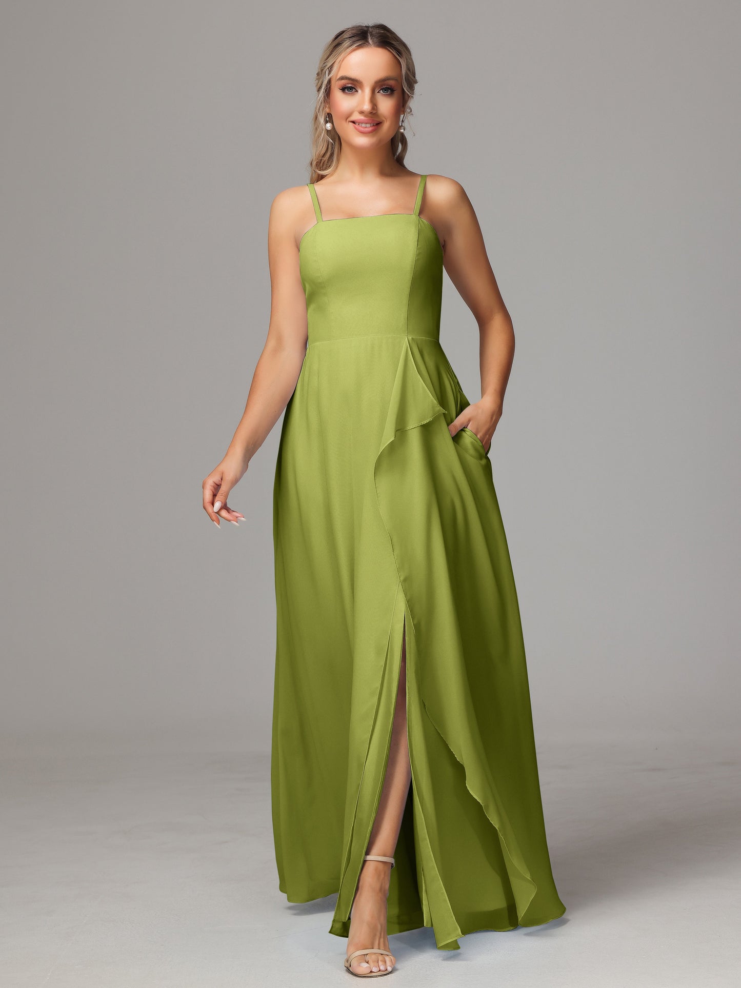 Spaghetti Straps Chiffon Bridesmaid Dress With Pockets