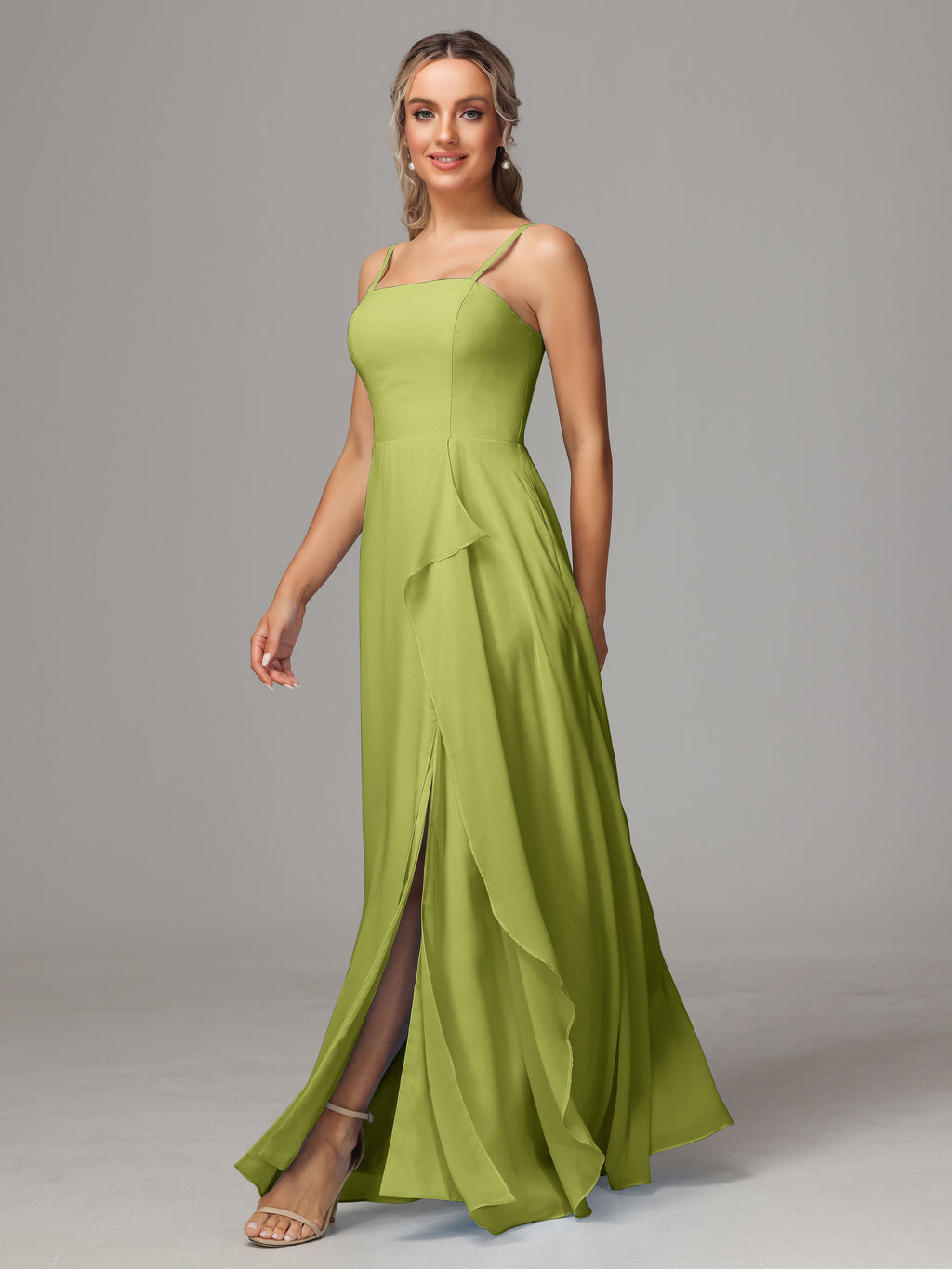 Spaghetti Straps Chiffon Bridesmaid Dress With Pockets