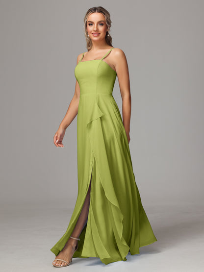 Spaghetti Straps Chiffon Bridesmaid Dress With Pockets