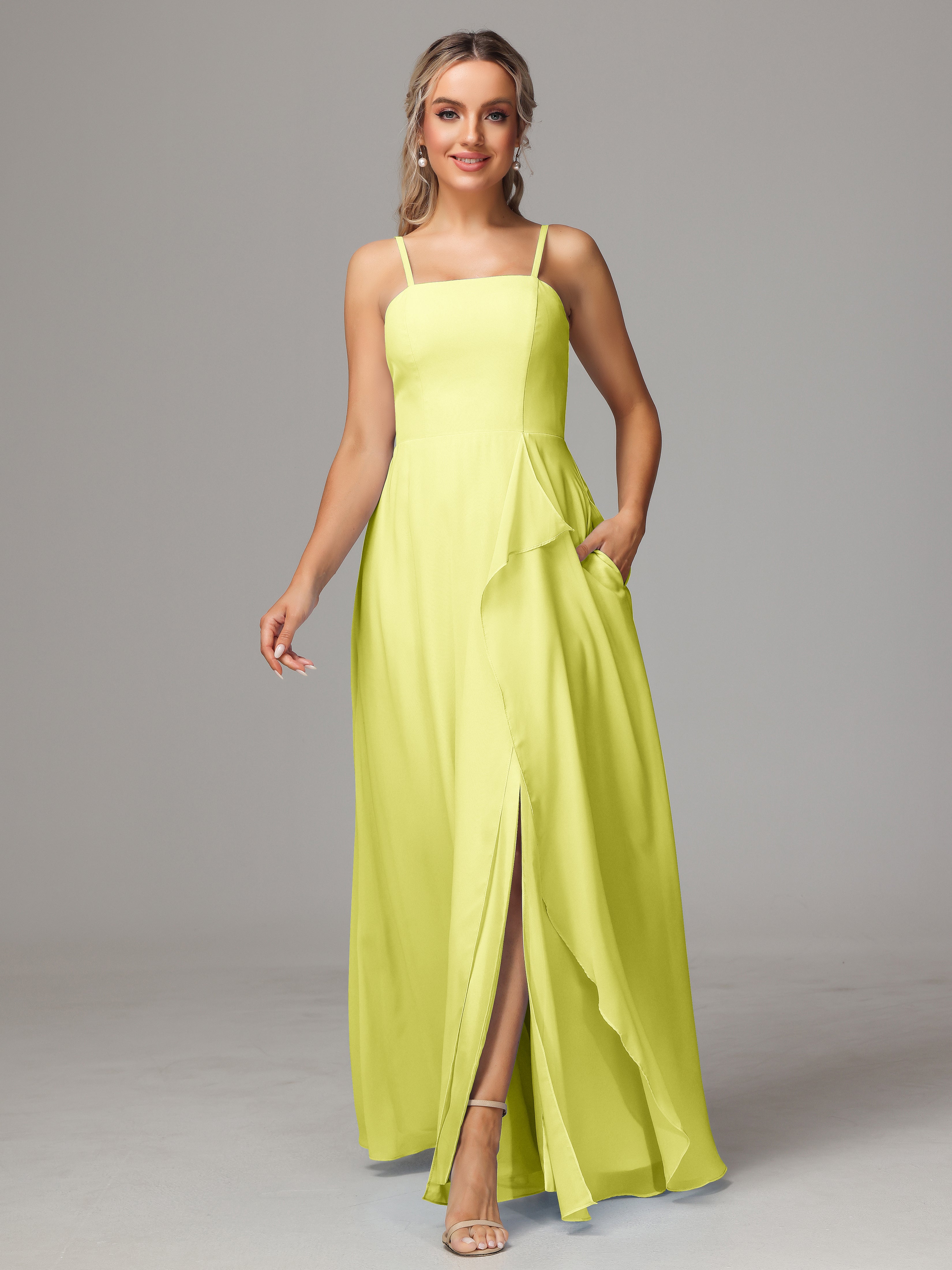Spaghetti Straps Chiffon Bridesmaid Dress With Pockets
