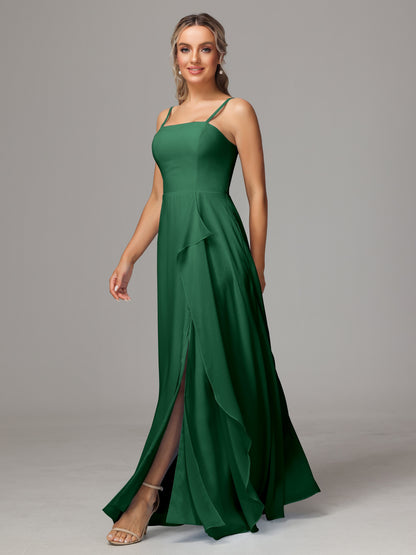 Spaghetti Straps Chiffon Bridesmaid Dress With Pockets