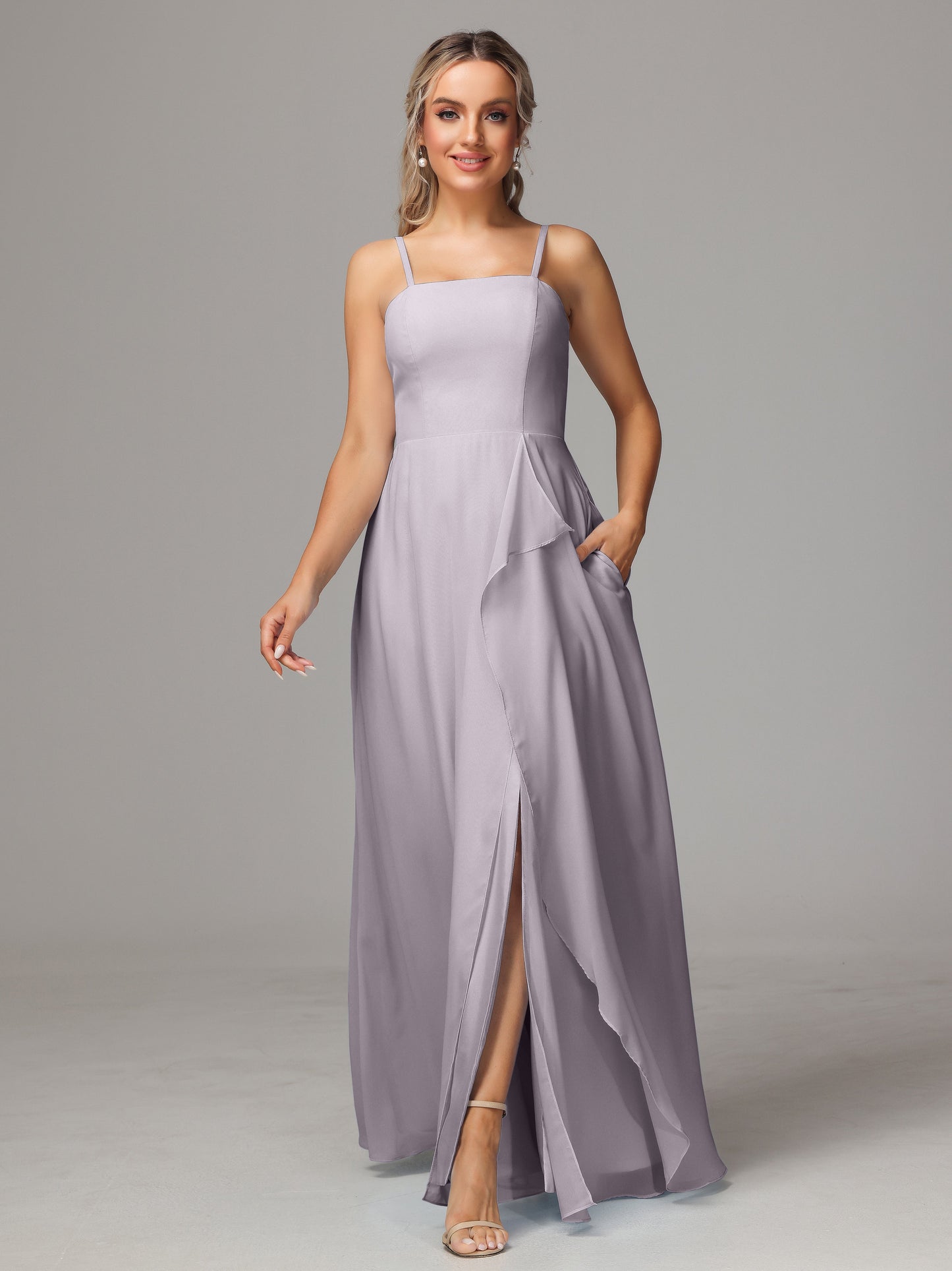Spaghetti Straps Chiffon Bridesmaid Dress With Pockets