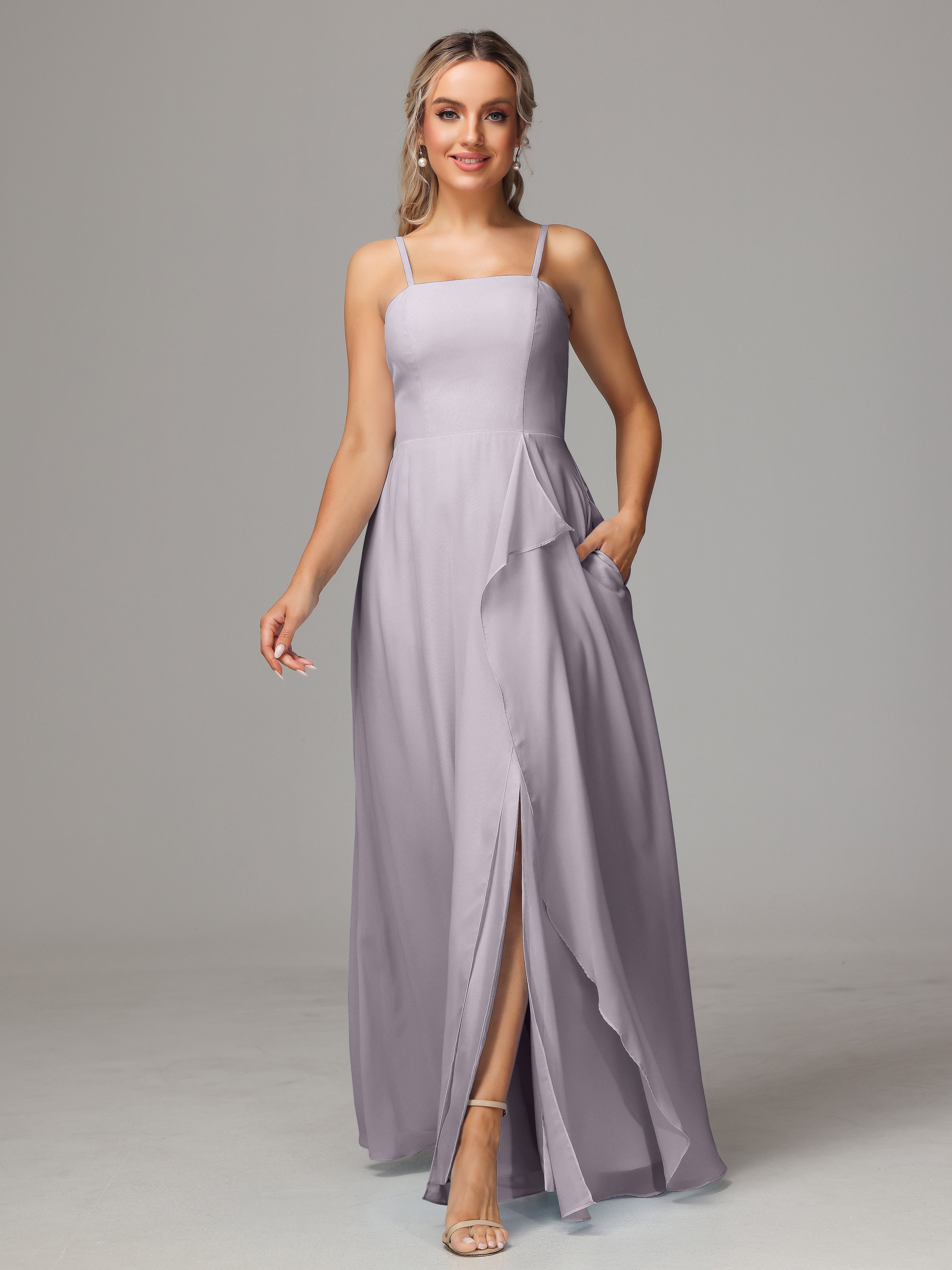 Spaghetti Straps Chiffon Bridesmaid Dress With Pockets