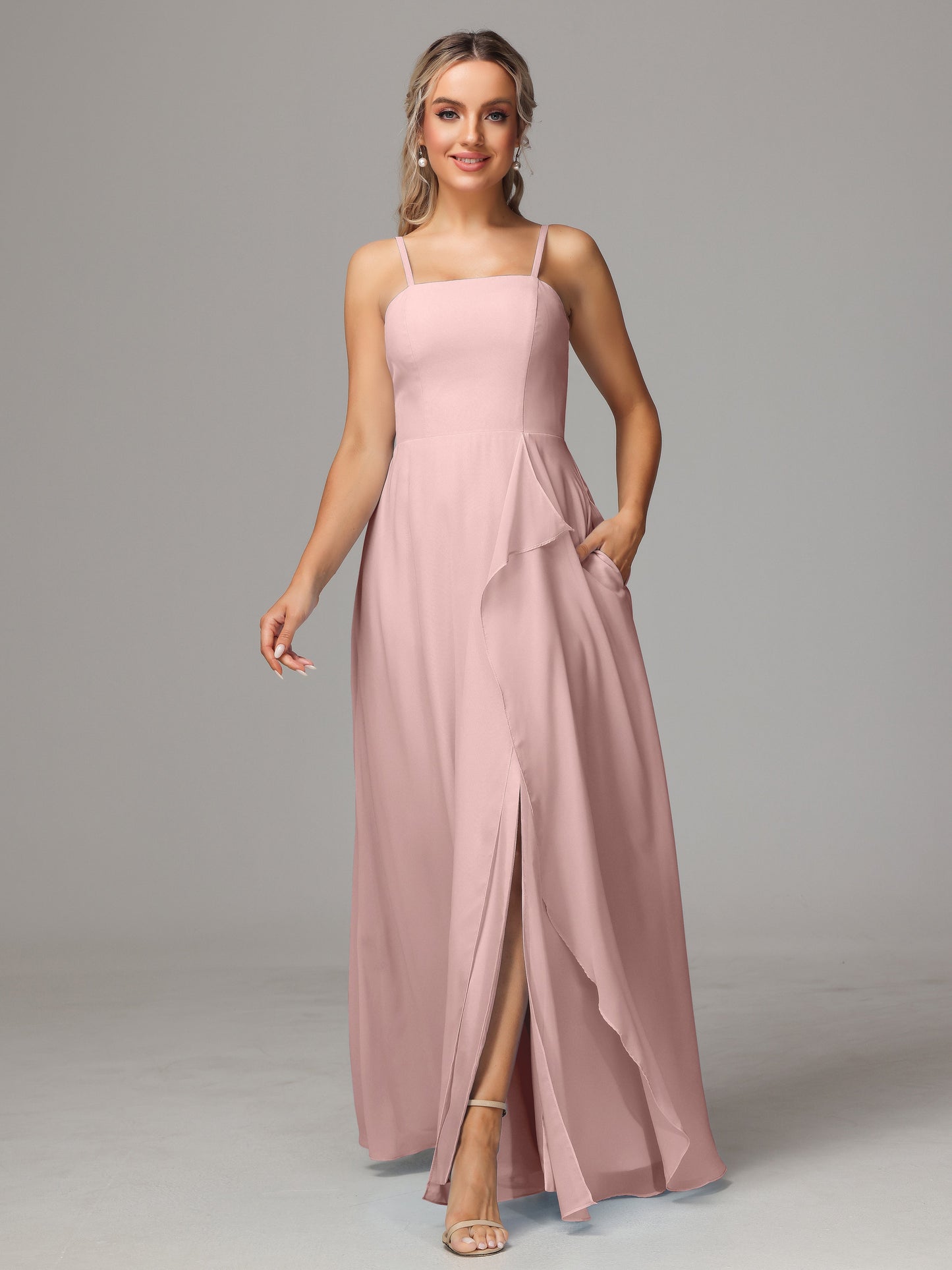 Spaghetti Straps Chiffon Bridesmaid Dress With Pockets
