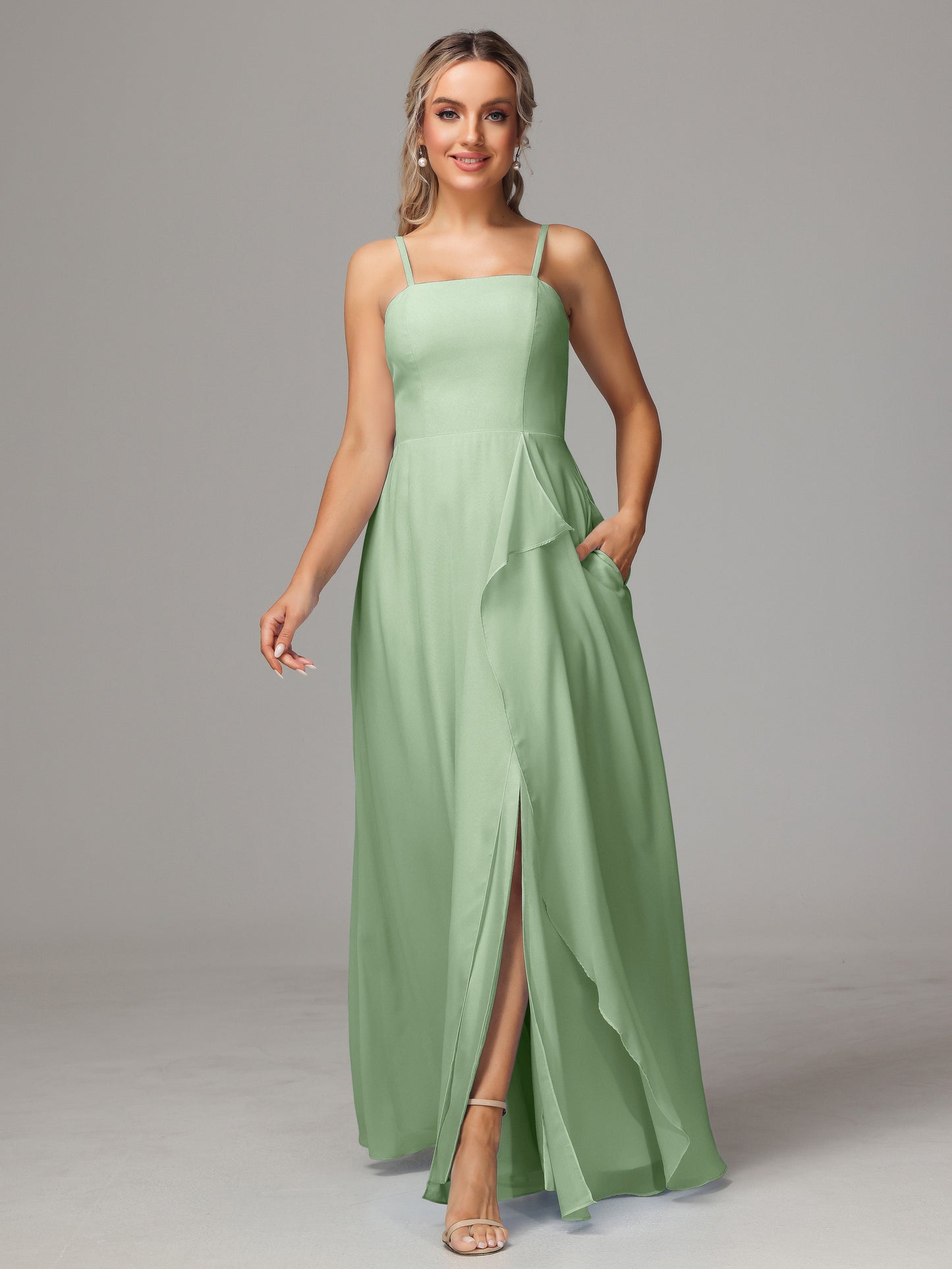 Spaghetti Straps Chiffon Bridesmaid Dress With Pockets