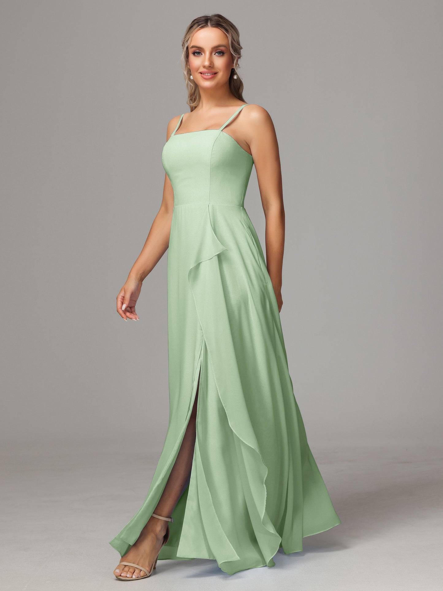 Spaghetti Straps Chiffon Bridesmaid Dress With Pockets