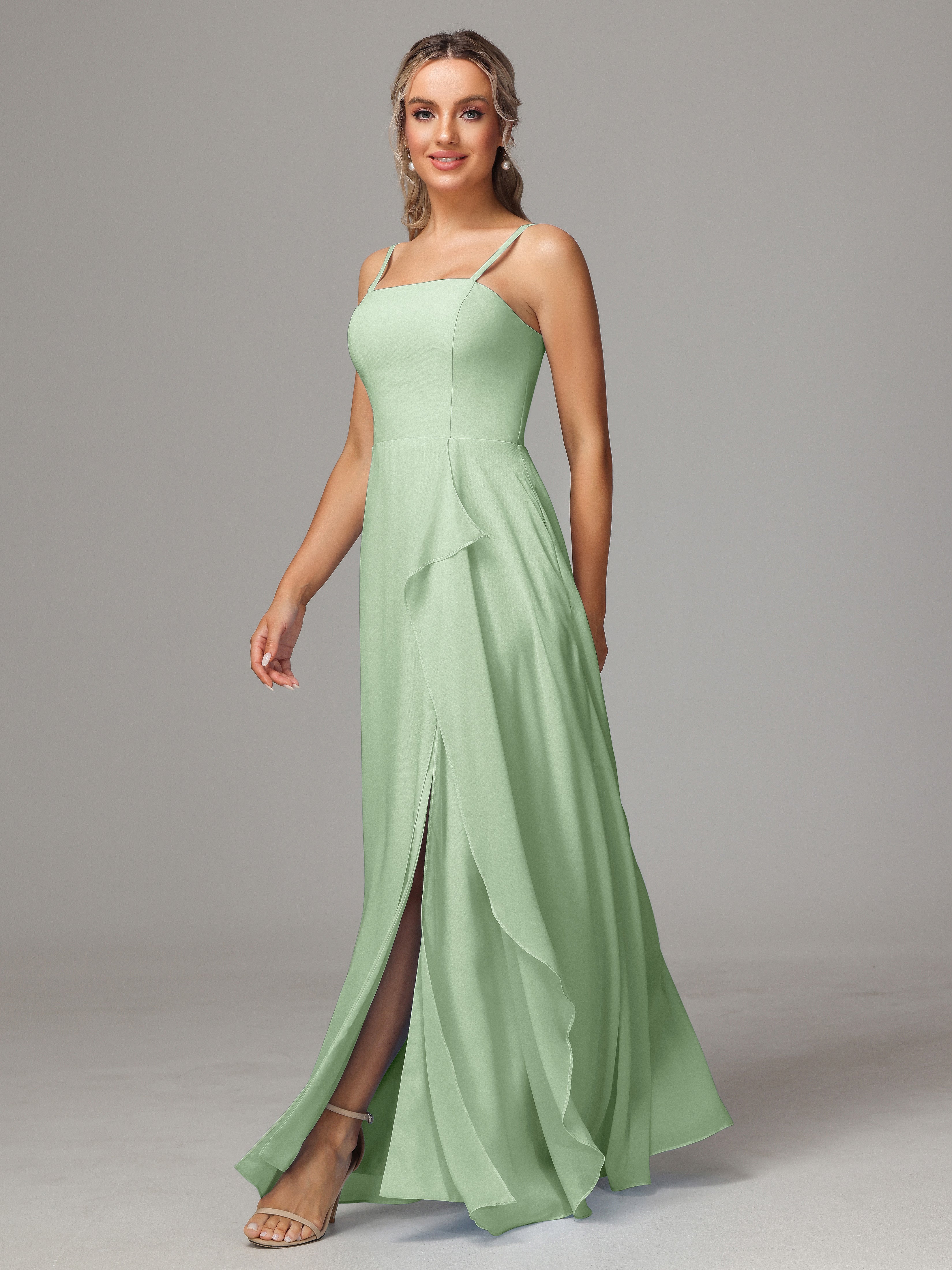 Spaghetti Straps Chiffon Bridesmaid Dress With Pockets