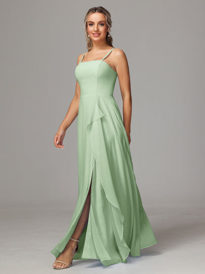 Spaghetti Straps Chiffon Bridesmaid Dress With Pockets