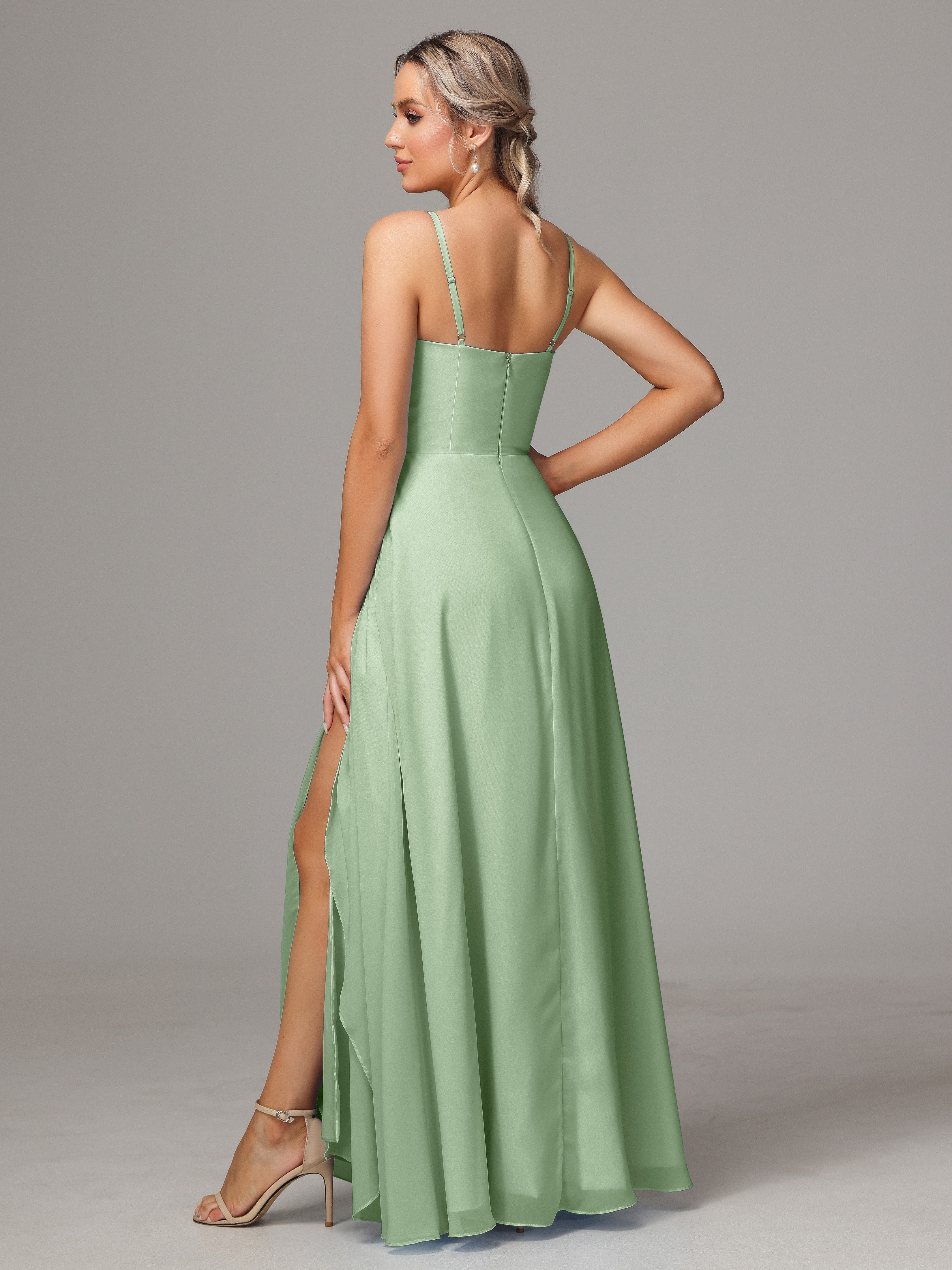 Spaghetti Straps Chiffon Bridesmaid Dress With Pockets