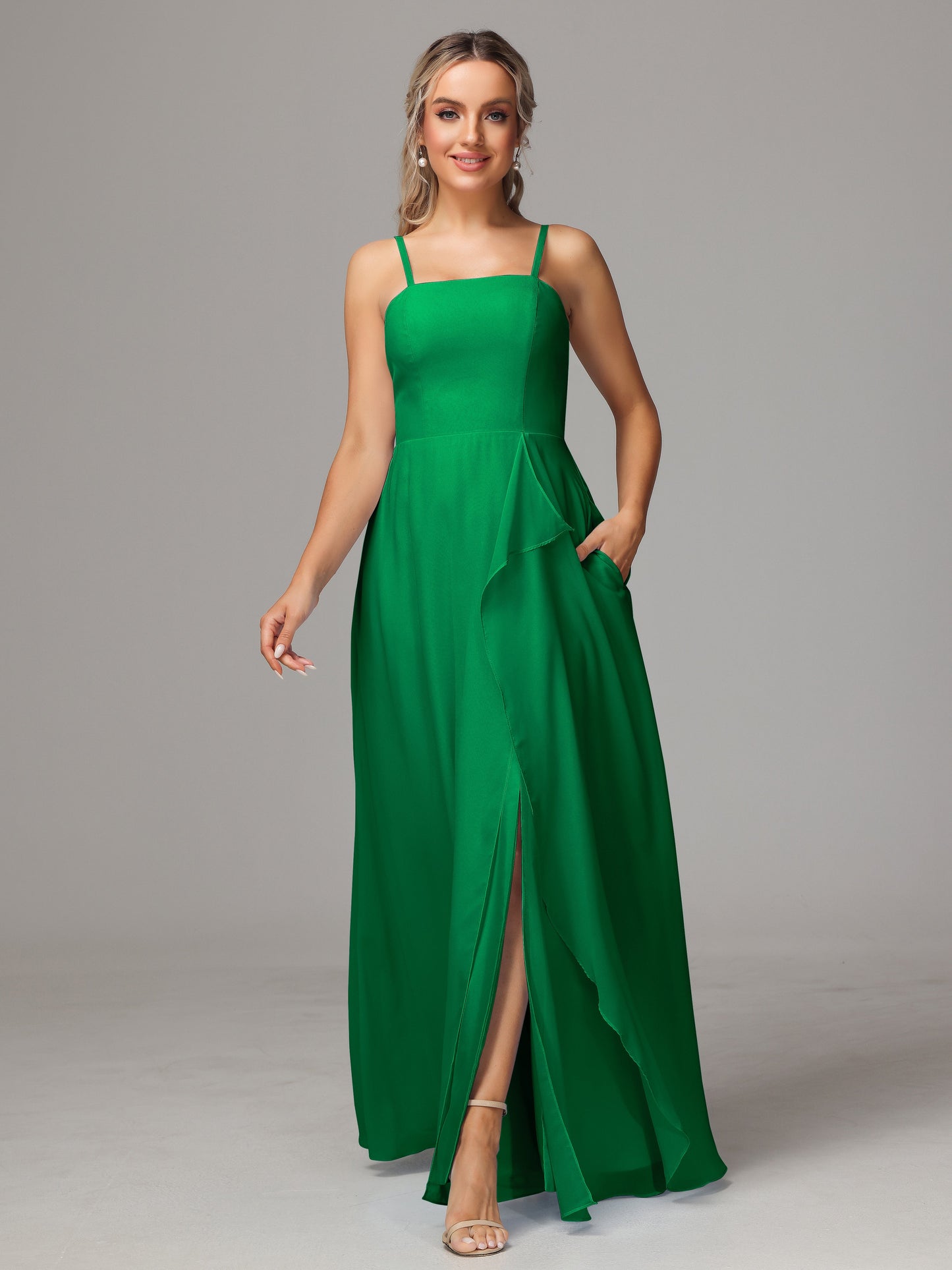 Spaghetti Straps Chiffon Bridesmaid Dress With Pockets