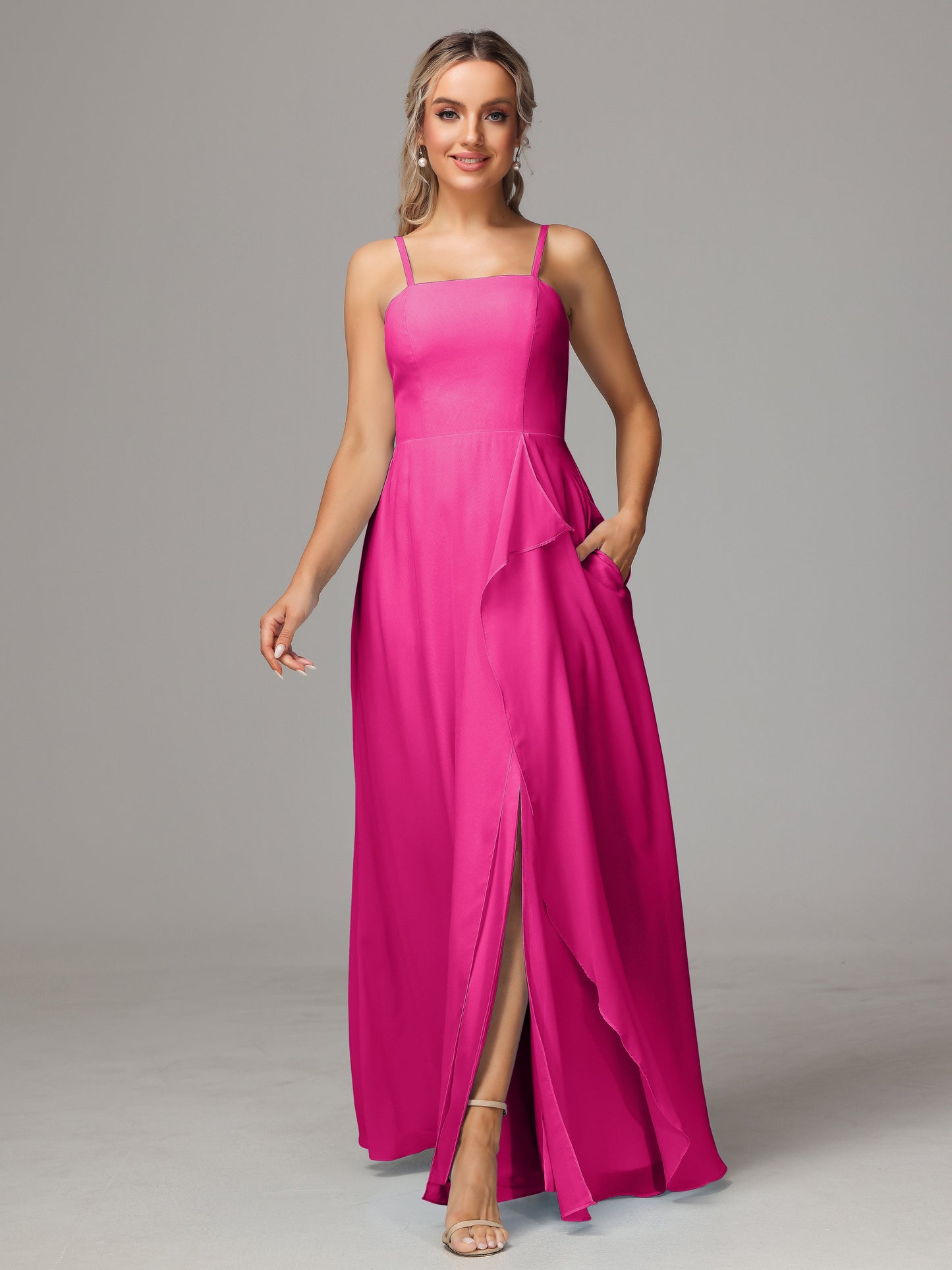 Spaghetti Straps Chiffon Bridesmaid Dress With Pockets