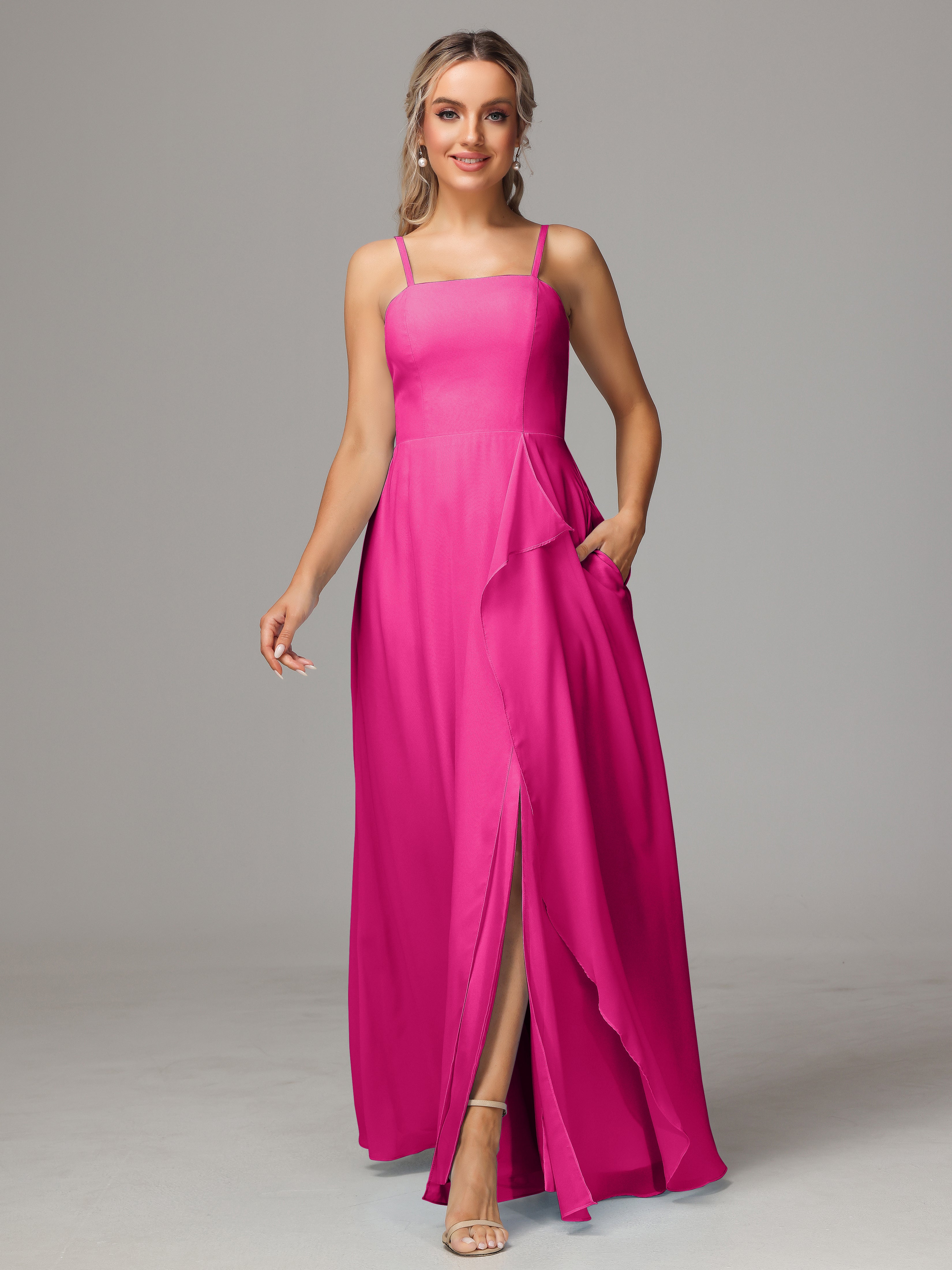Spaghetti Straps Chiffon Bridesmaid Dress With Pockets