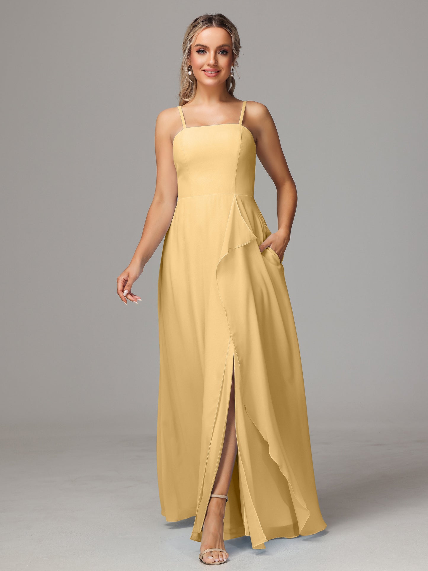 Spaghetti Straps Chiffon Bridesmaid Dress With Pockets