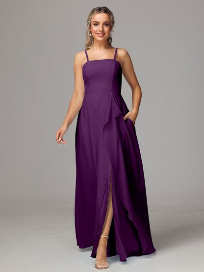 Spaghetti Straps Chiffon Bridesmaid Dress With Pockets