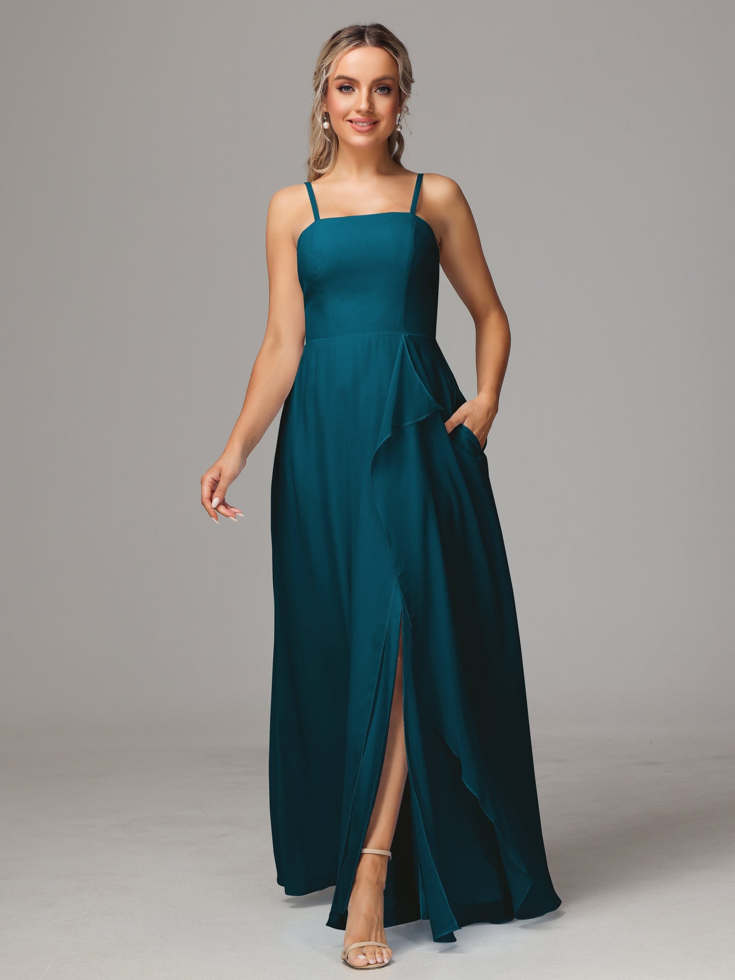 Spaghetti Straps Chiffon Bridesmaid Dress With Pockets