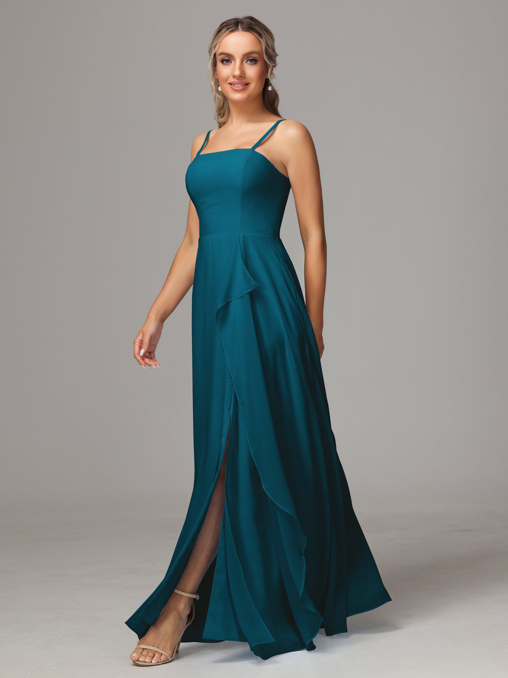 Spaghetti Straps Chiffon Bridesmaid Dress With Pockets