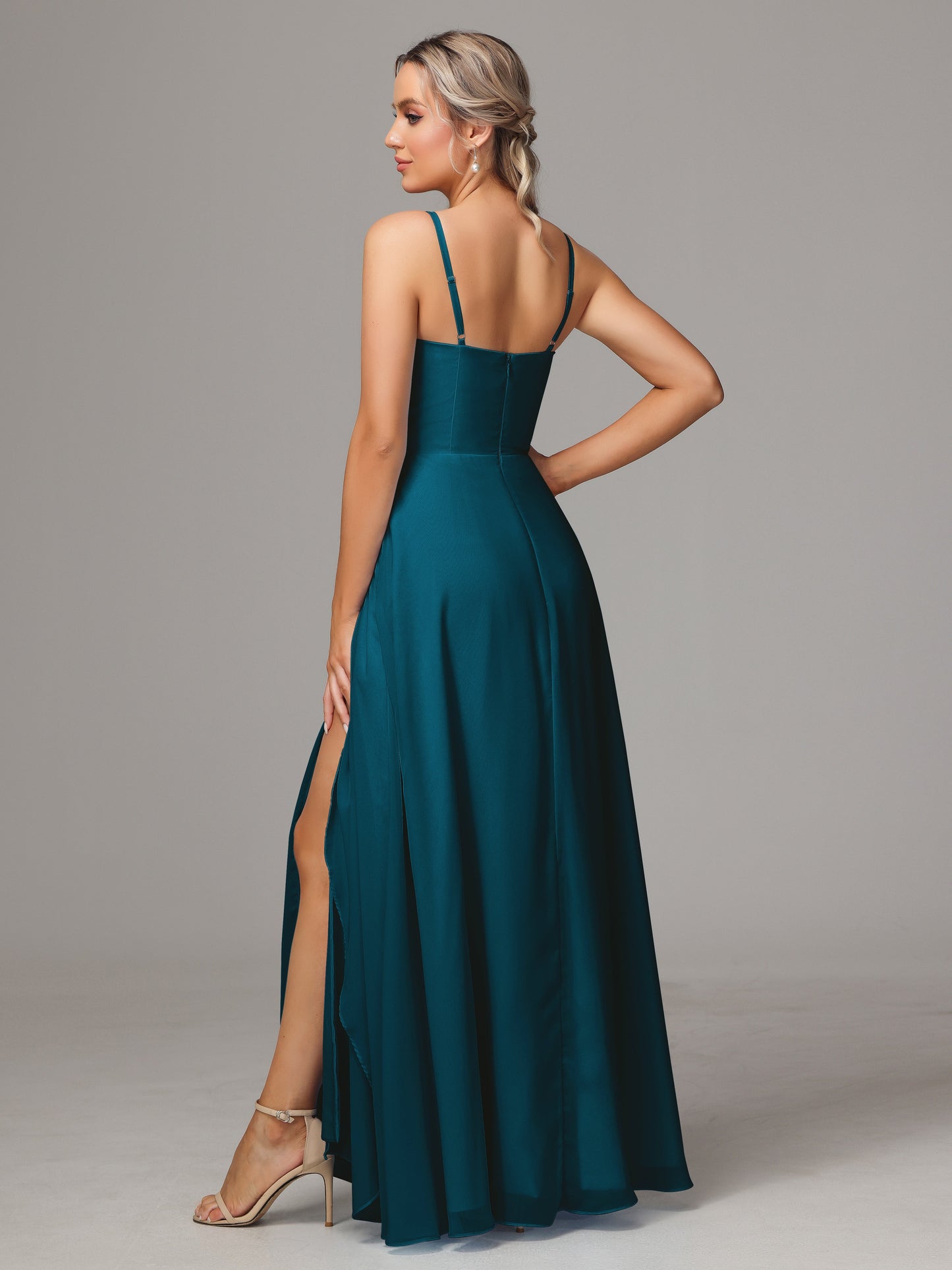 Spaghetti Straps Chiffon Bridesmaid Dress With Pockets