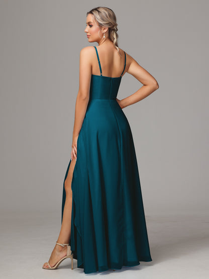 Spaghetti Straps Chiffon Bridesmaid Dress With Pockets