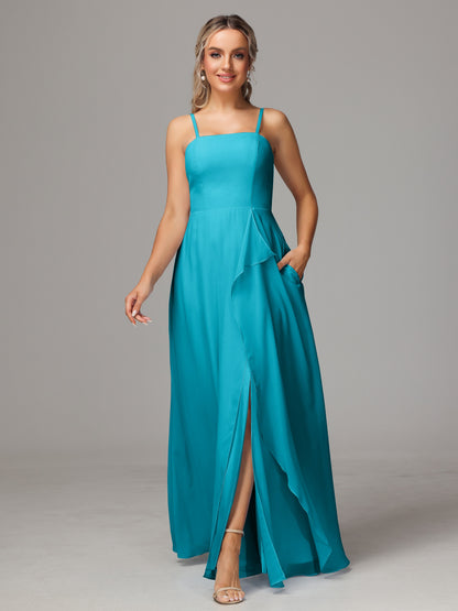 Spaghetti Straps Chiffon Bridesmaid Dress With Pockets