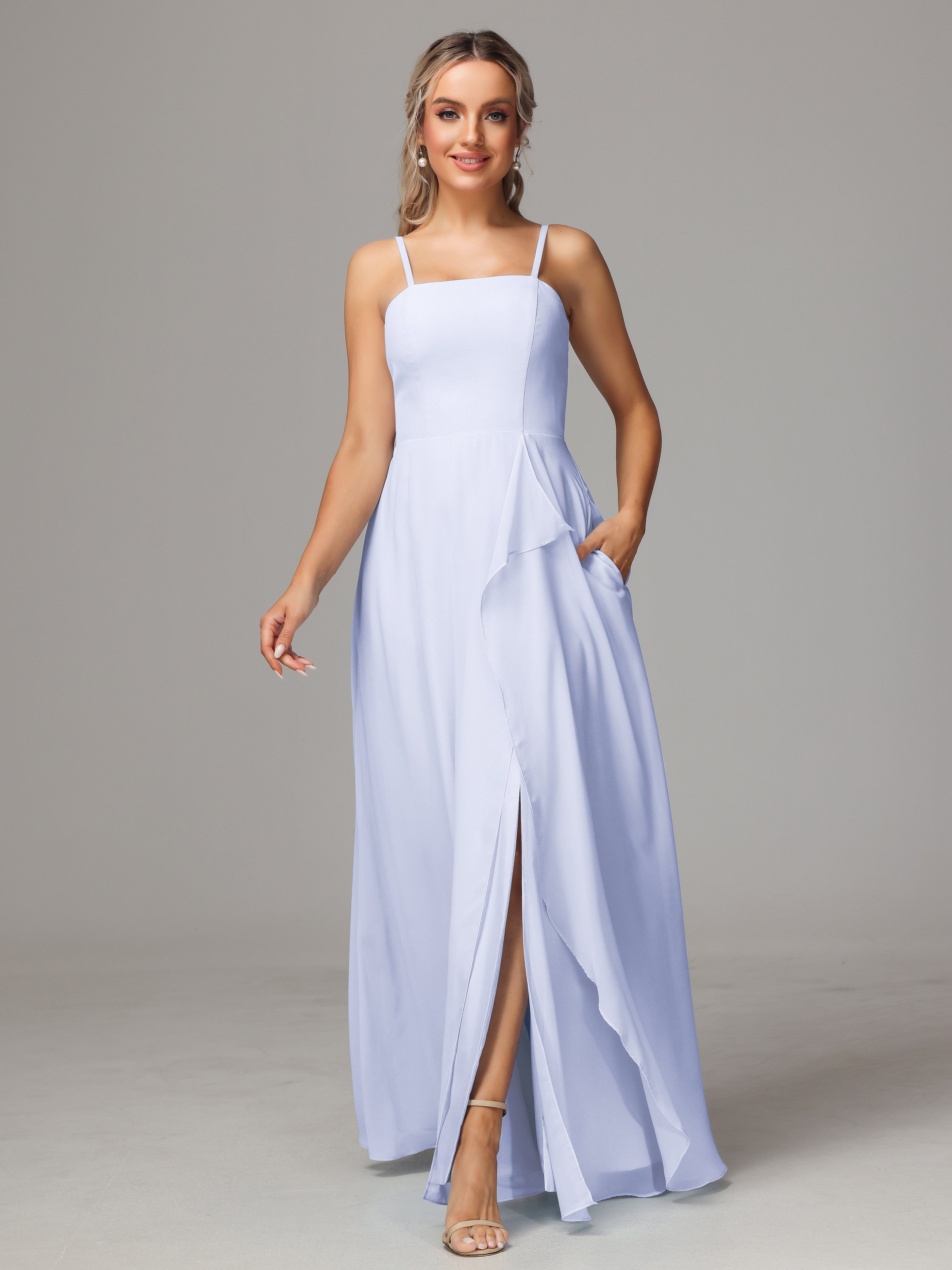 Spaghetti Straps Chiffon Bridesmaid Dress With Pockets