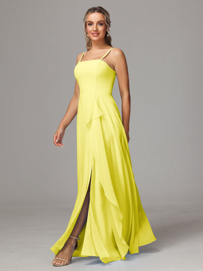 Spaghetti Straps Chiffon Bridesmaid Dress With Pockets