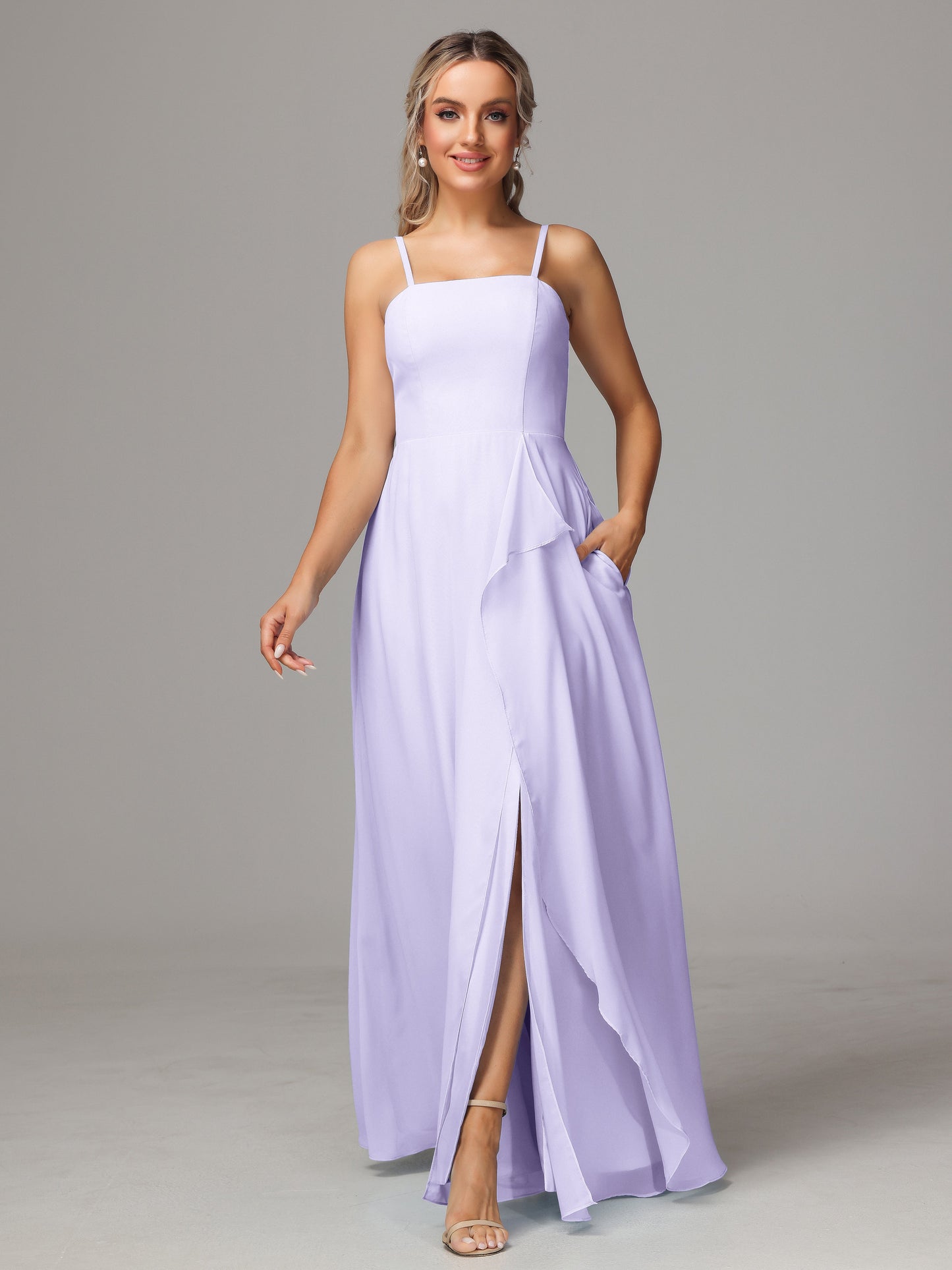 Spaghetti Straps Chiffon Bridesmaid Dress With Pockets