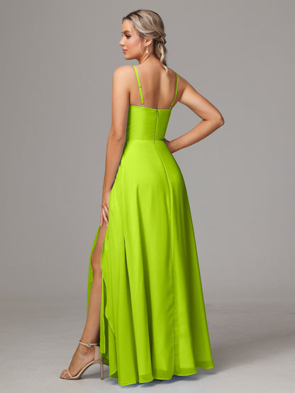 Spaghetti Straps Chiffon Bridesmaid Dress With Pockets