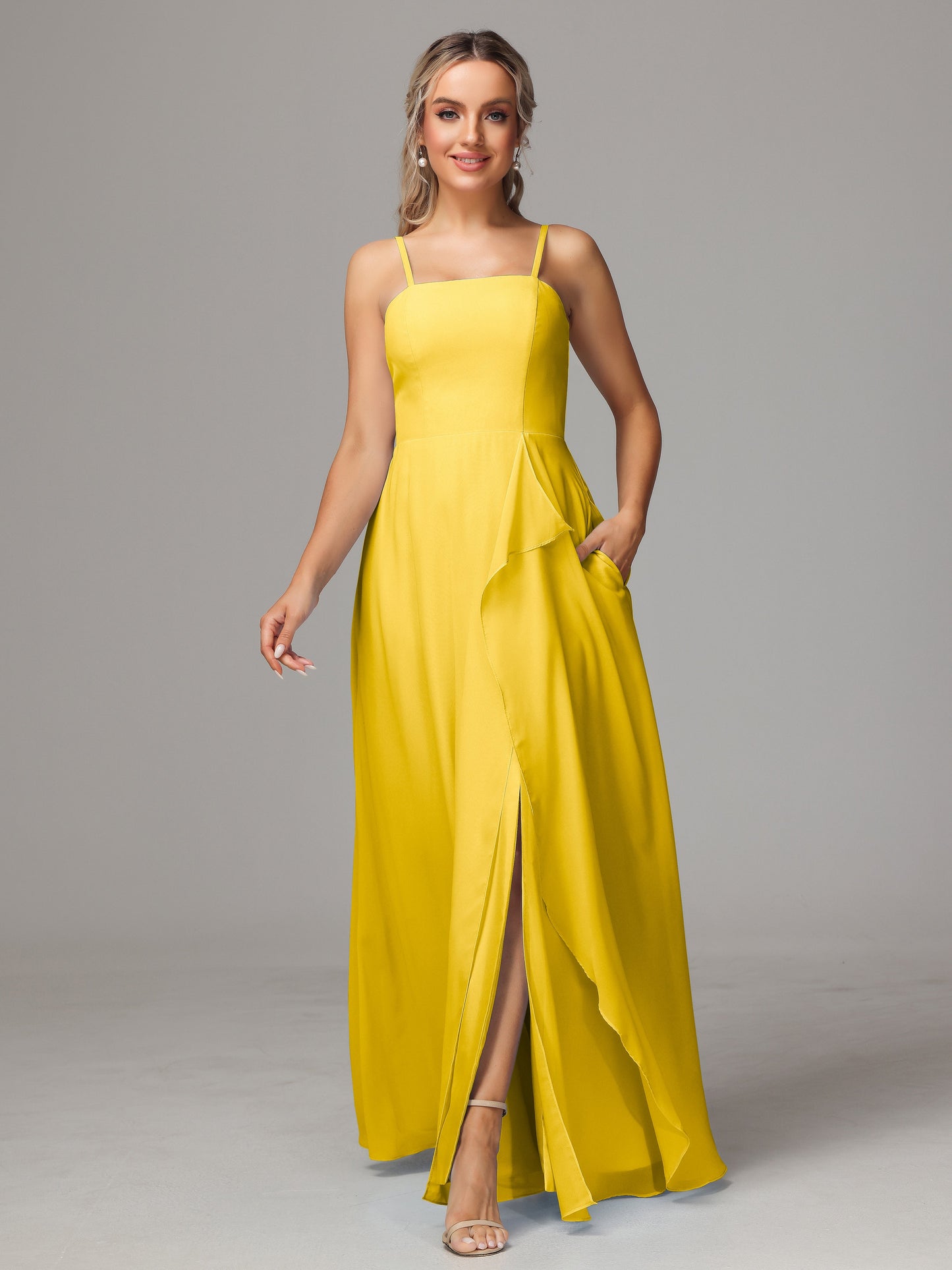Spaghetti Straps Chiffon Bridesmaid Dress With Pockets