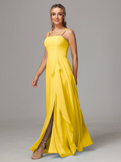 Spaghetti Straps Chiffon Bridesmaid Dress With Pockets