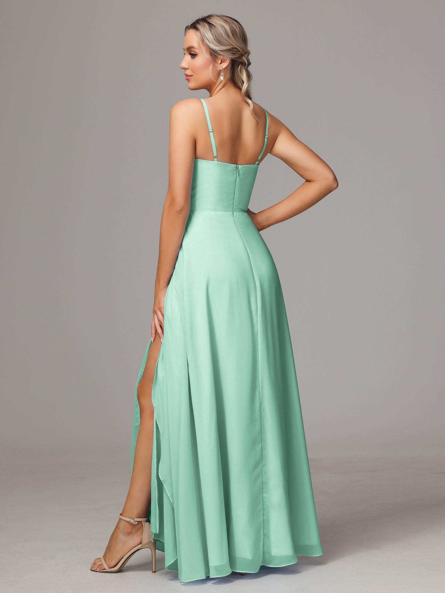 Spaghetti Straps Chiffon Bridesmaid Dress With Pockets