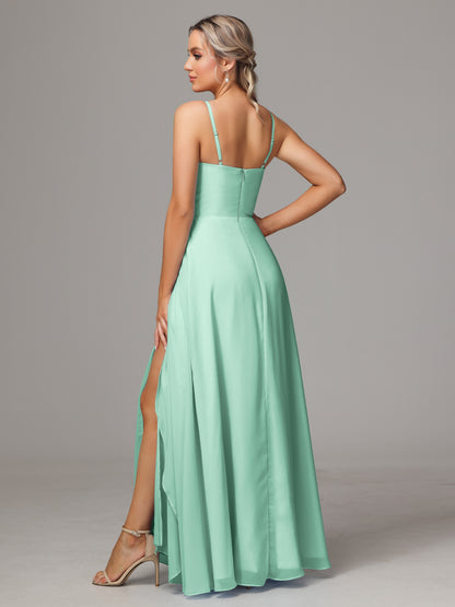 Spaghetti Straps Chiffon Bridesmaid Dress With Pockets